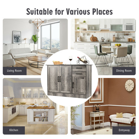 Buffet Storage Cabinet Kitchen Sideboard with 2 Drawers-Gray