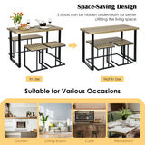 4 Pieces Industrial Dinette Set with Bench and 2 Stools-Oak