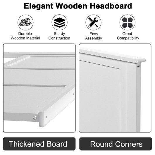 Full Wood Headboard Flat Panel with Pre-drilled Holes and Height Adjustment-White