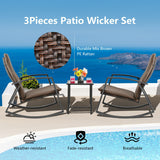 3 Pieces Patio Rattan Rocking Furniture Set-Brown