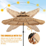 9 Feet Thatched Tiki Umbrella with 8 Ribs