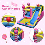 Sweet Candy Inflatable Bounce House with Water Slide and 480W Blower