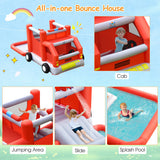 Fire Truck Themed Inflatable Castle Water Park Kids Bounce House with 480W Blower