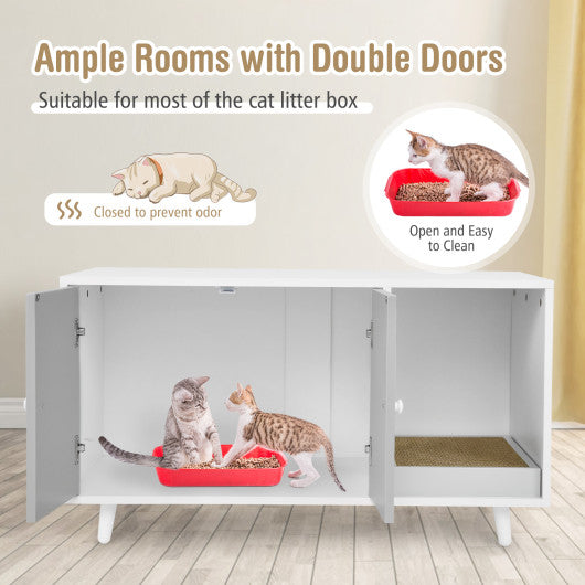 Cat Litter Box Enclosure with Divider and Double Doors-Gray