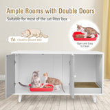 Cat Litter Box Enclosure with Divider and Double Doors-Gray