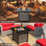 32 Inch Square Propane Fire Pit Table with Lava Rocks Cover-Gray