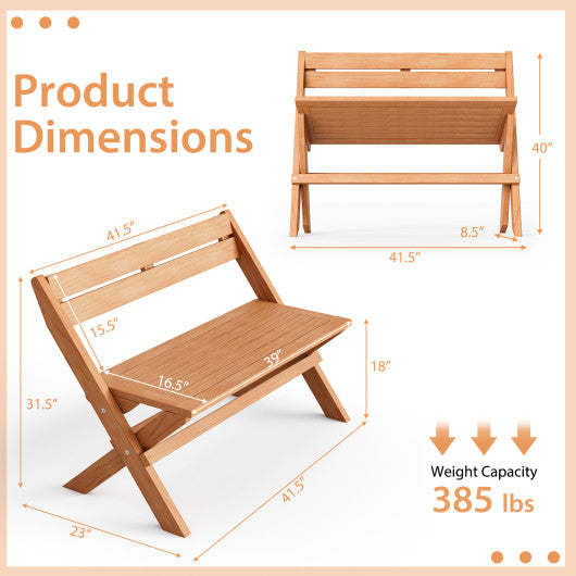 2-Person Indonesia Teak Wood Folding Outdoor Benches with Slatted Seat