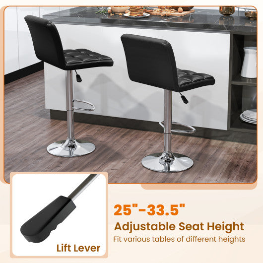 PU Leather Upholstered Bar Stools Set of 2 with Back and Adjustable Height-Black