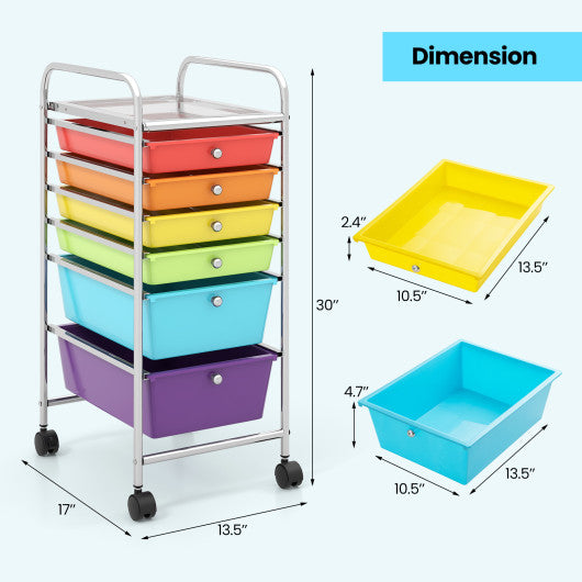 6 Drawers Rolling Storage Cart Organizer-Multicolor