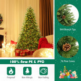 6/7 FT Artificial Christmas Tree with Pine Cones and Adjustable Brightness-6 ft