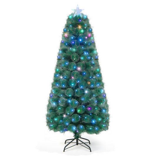 5/6/7 FT Pre-Lit Fiber Optic Christmas Tree with 148/185/226 Multi-Color LED Lights and Top Star Light-6 ft