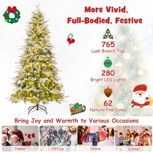 6/7.5/9 FT Pre-Lit Artificial Christmas Tree with 765/1135/1871 Tips and 280/470/690 Warm-White LED Lights-S