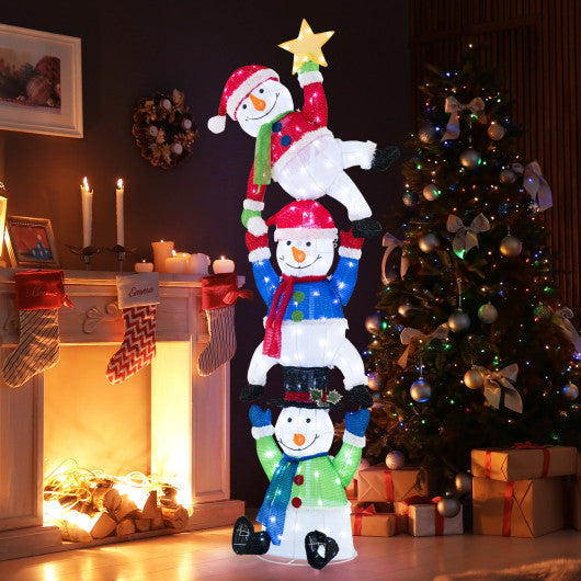 6 FT Pre-Lit Stacked Snowman Set with 155 LED Lights and Ground Stakes