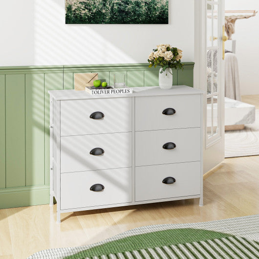 6 Fabric Drawers Storage Chest with Wooden Top-White
