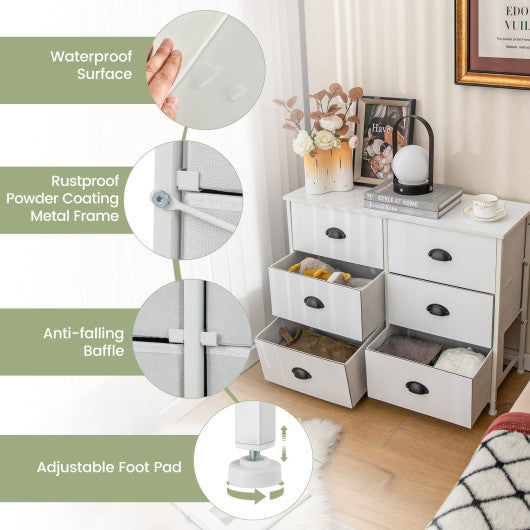 6 Fabric Drawers Storage Chest with Wooden Top-White