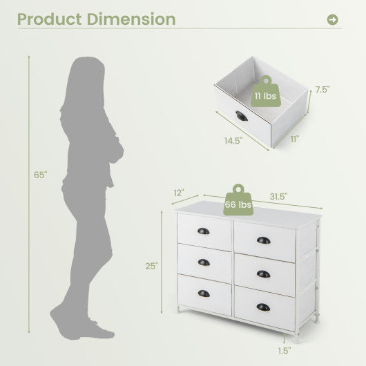 6 Fabric Drawers Storage Chest with Wooden Top-White