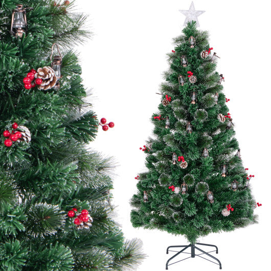 5/6/7 Feet Artificial Christmas Tree with Red Berries and Kerosene Lamps-6 ft