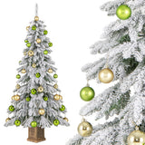6 Feet Artificial Xmas Tree with 589 Flocked Branch Tips and 48 Xmas Balls