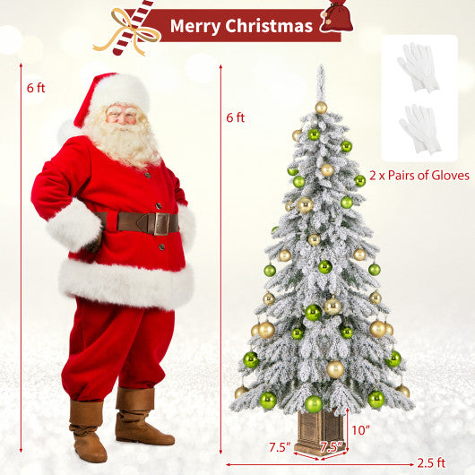 6 Feet Artificial Xmas Tree with 589 Flocked Branch Tips and 48 Xmas Balls