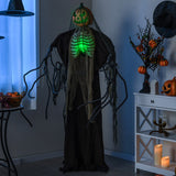 6 Feet Halloween Animatronics Light Up Talking Ghost Pumpkin with Glowing Ribs and Moving Head