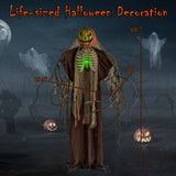 6 Feet Halloween Animatronics Light Up Talking Ghost Pumpkin with Glowing Ribs and Moving Head