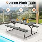 6 Feet Outdoor Picnic Table Bench Set for 6-8 People-Gray