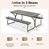 6 Feet Outdoor Picnic Table Bench Set for 6-8 People-Gray