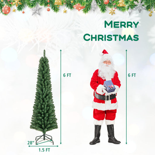 5/6/7/8 Feet Pencil Christmas Tree with 295/392/523/671 Memory Wire Branch Tips and Upgraded Metal Stand-6 ft