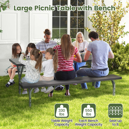 6 Feet Picnic Table Bench Set with HDPE Tabletop for 8 Person-Black