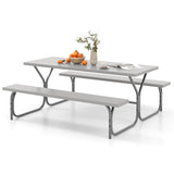6 Feet Picnic Table Bench Set with HDPE Tabletop for 8 Person-Gray