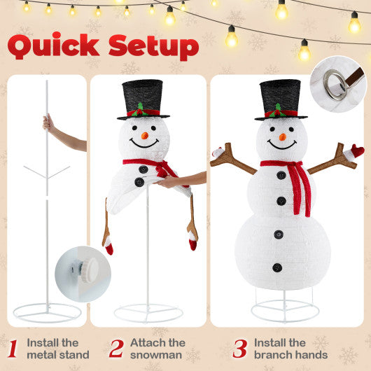 6 Feet Pre-Lit Christmas Snowman with Built-in Lights and Black Hat