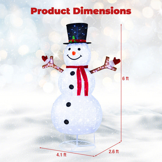 6 Feet Pre-Lit Christmas Snowman with Built-in Lights and Black Hat