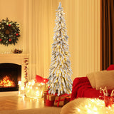 4/5/6 Feet Pre-Lit Artificial Christmas Tree Snow-Flocked Slim Pencil Xmas Decor-6 ft