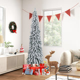 4/5/6 Feet Pre-Lit Artificial Christmas Tree Snow-Flocked Slim Pencil Xmas Decor-6 ft