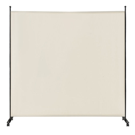 6 Feet Single Panel Rolling Room Divider with Smooth Wheels-White