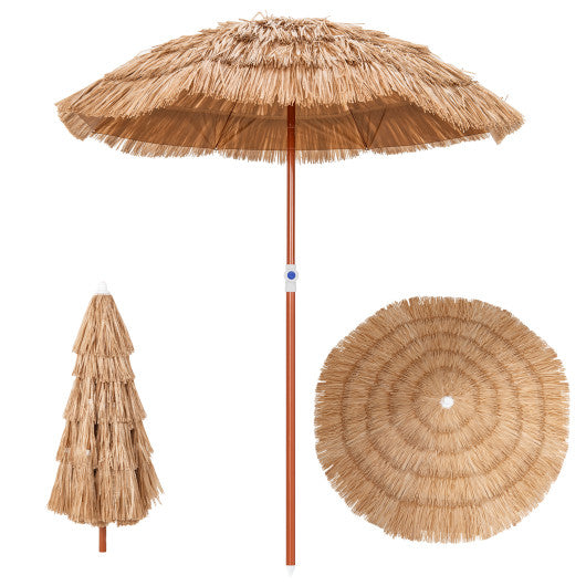 6 Feet Thatched Patio Umbrella with Tilt Design and Carrying Bag