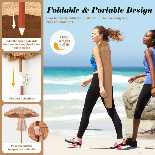 6 Feet Thatched Patio Umbrella with Tilt Design and Carrying Bag