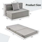 6 Inch Tri-fold Sofa Bed Folding Mattress with Pillow-Light Gray