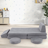6 Pieces Modular Kids Play Couch Set with Washable Covers for Living Room Playroom-Gray