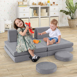 6 Pieces Modular Kids Play Couch Set with Washable Covers for Living Room Playroom-Gray