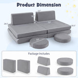 6 Pieces Modular Kids Play Couch Set with Washable Covers for Living Room Playroom-Gray