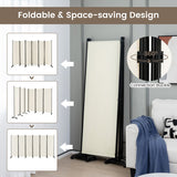 6 Panel 5.7 Feet Tall Rolling Room Divider on Wheels-White