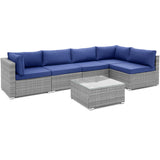 6 Piece Patio Conversation Sofa Set with Tempered Glass Coffee Table-Navy