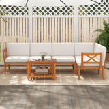 6 Pieces Acacia Wood Patio Furniture Set with Cushions and 2-Tier Coffee Table-White
