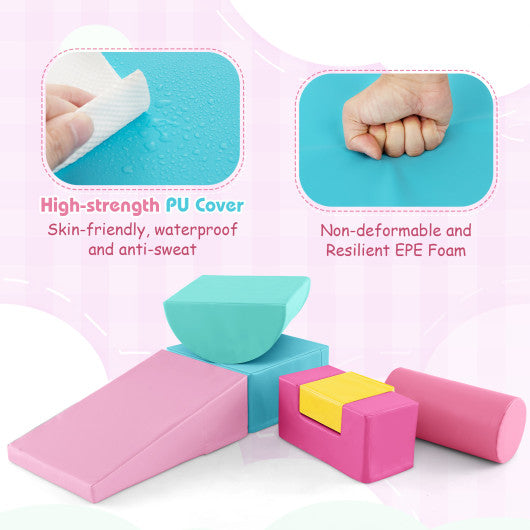 6 Pieces Foam Climbing Blocks Indoor Climb and Crawl Activity Playset with Rectangles-Pink
