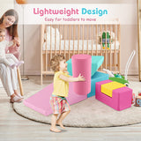 6 Pieces Foam Climbing Blocks Indoor Climb and Crawl Activity Playset with Rectangles-Pink