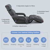 6-Position Adjustable Floor Chair with Adjustable Armrests and Footrest-Dark Gray