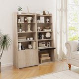 6-Tier Bookcase Freestanding Ladder Bookshelf with 2 Adjustable Shelves and Flip Up Door-Natural