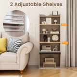 6-Tier Bookcase Freestanding Ladder Bookshelf with 2 Adjustable Shelves and Flip Up Door-Natural