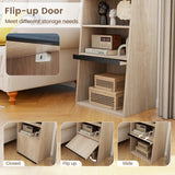 6-Tier Bookcase Freestanding Ladder Bookshelf with 2 Adjustable Shelves and Flip Up Door-Natural